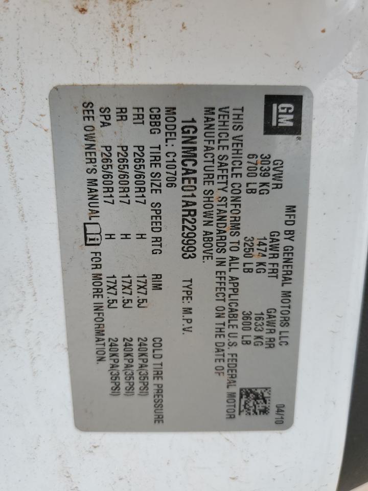 1GNMCAE01AR229993 2010 Chevrolet Tahoe C1500 Ls