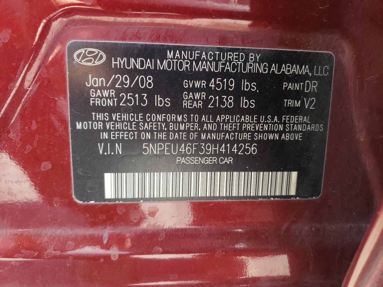 5NPEU46F39H414256 2009 Hyundai Sonata Se