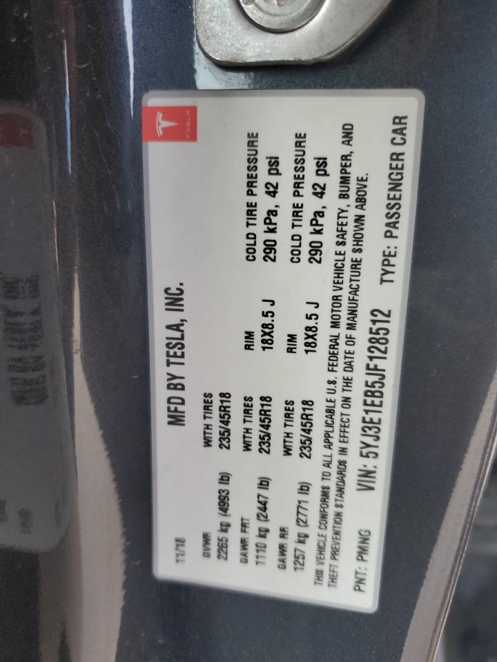 5YJ3E1EB5JF128512 2018 Tesla Model 3