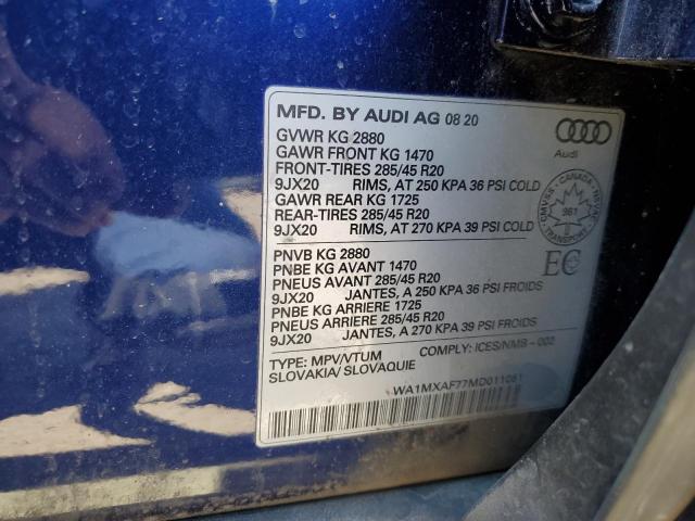 2021 Audi Q7 Progressiv VIN: WA1MXAF77MD011061 Lot: 58267844