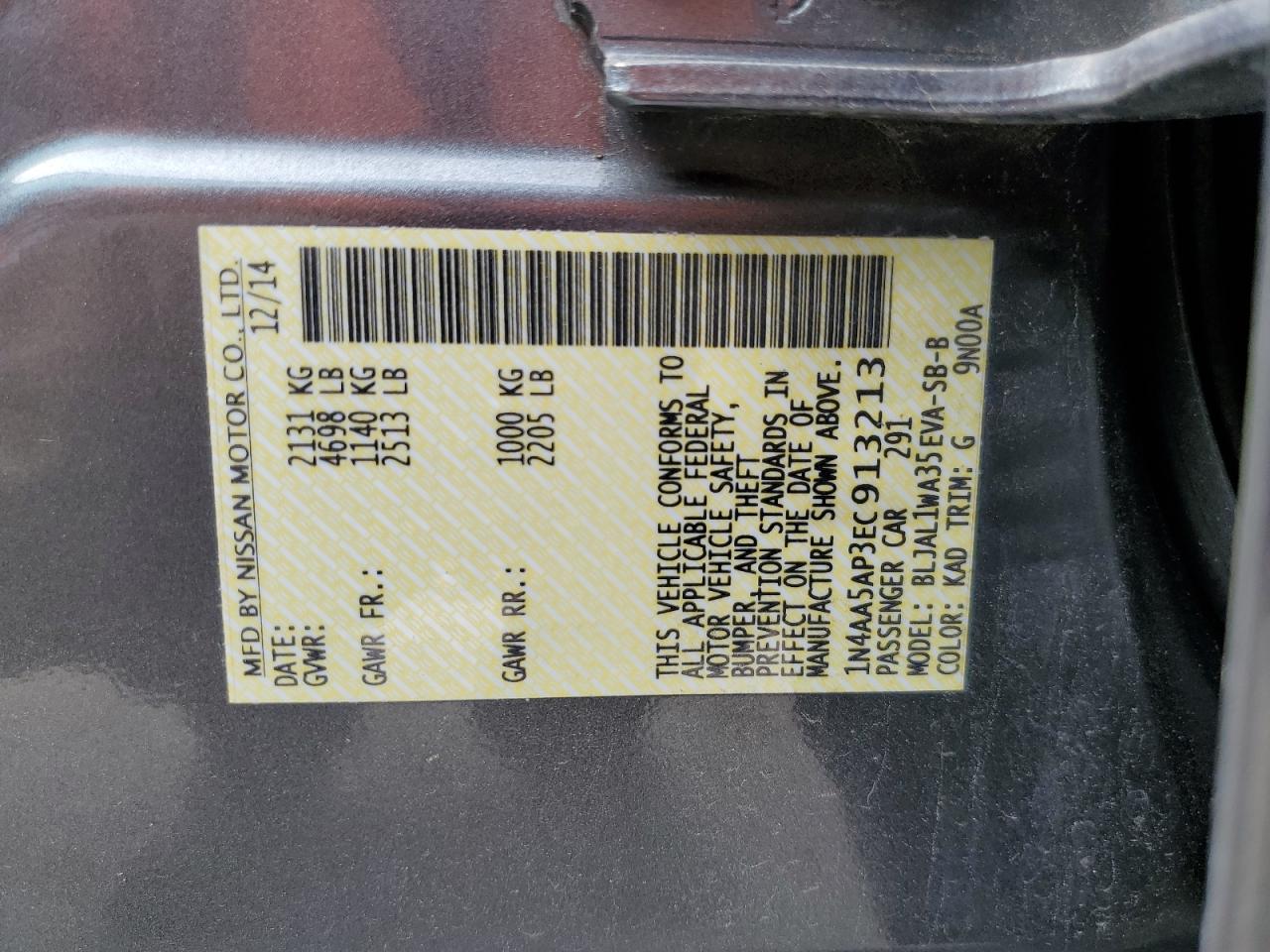 1N4AA5AP3EC913213 2014 Nissan Maxima S