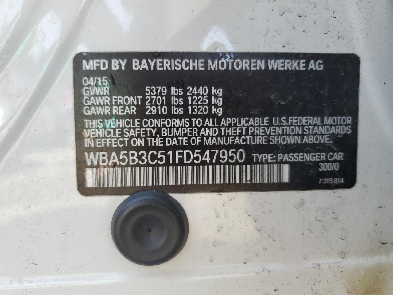 WBA5B3C51FD547950 2015 BMW 535 Xi