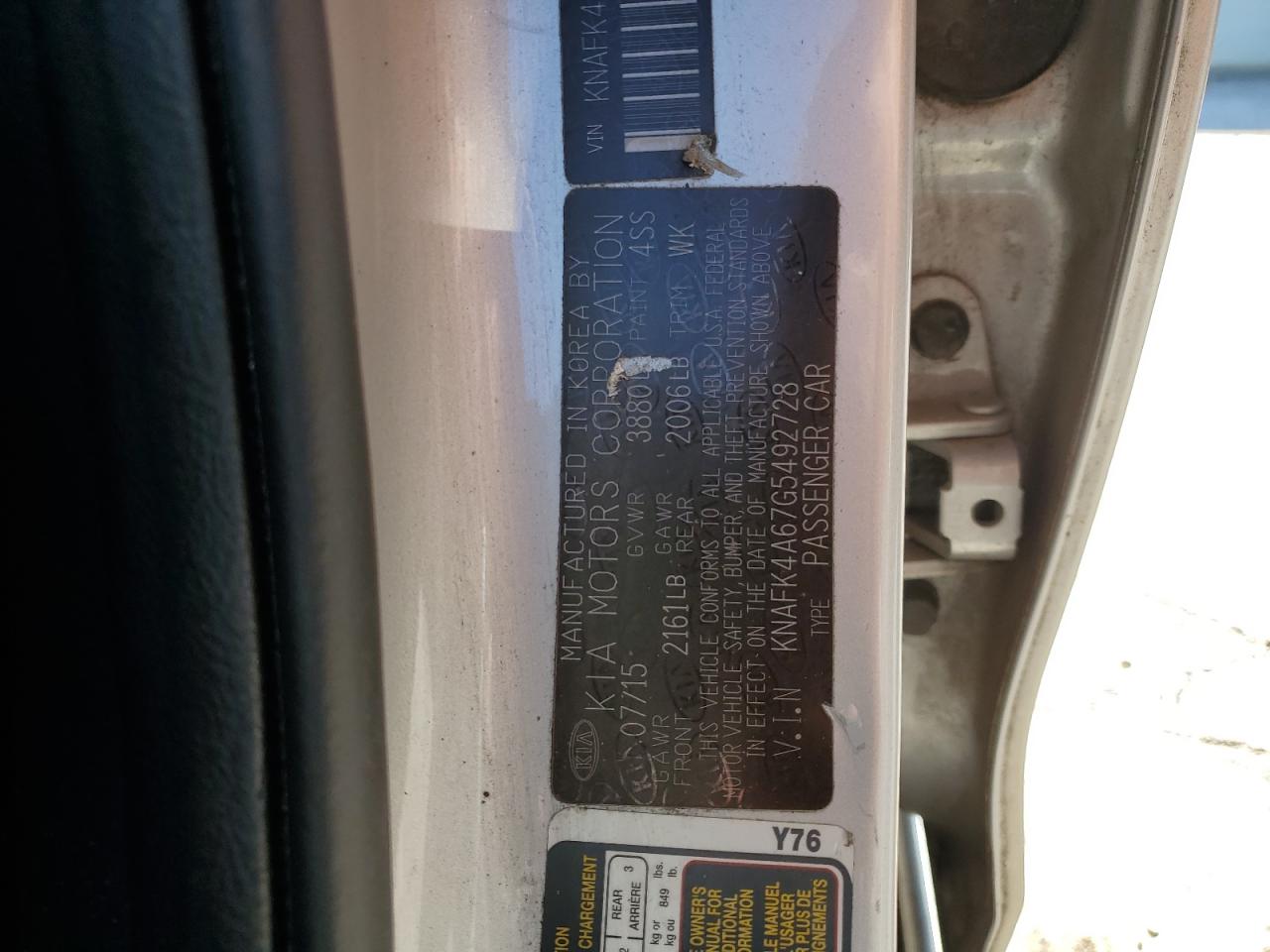 KNAFK4A67G5492728 2016 Kia Forte Lx