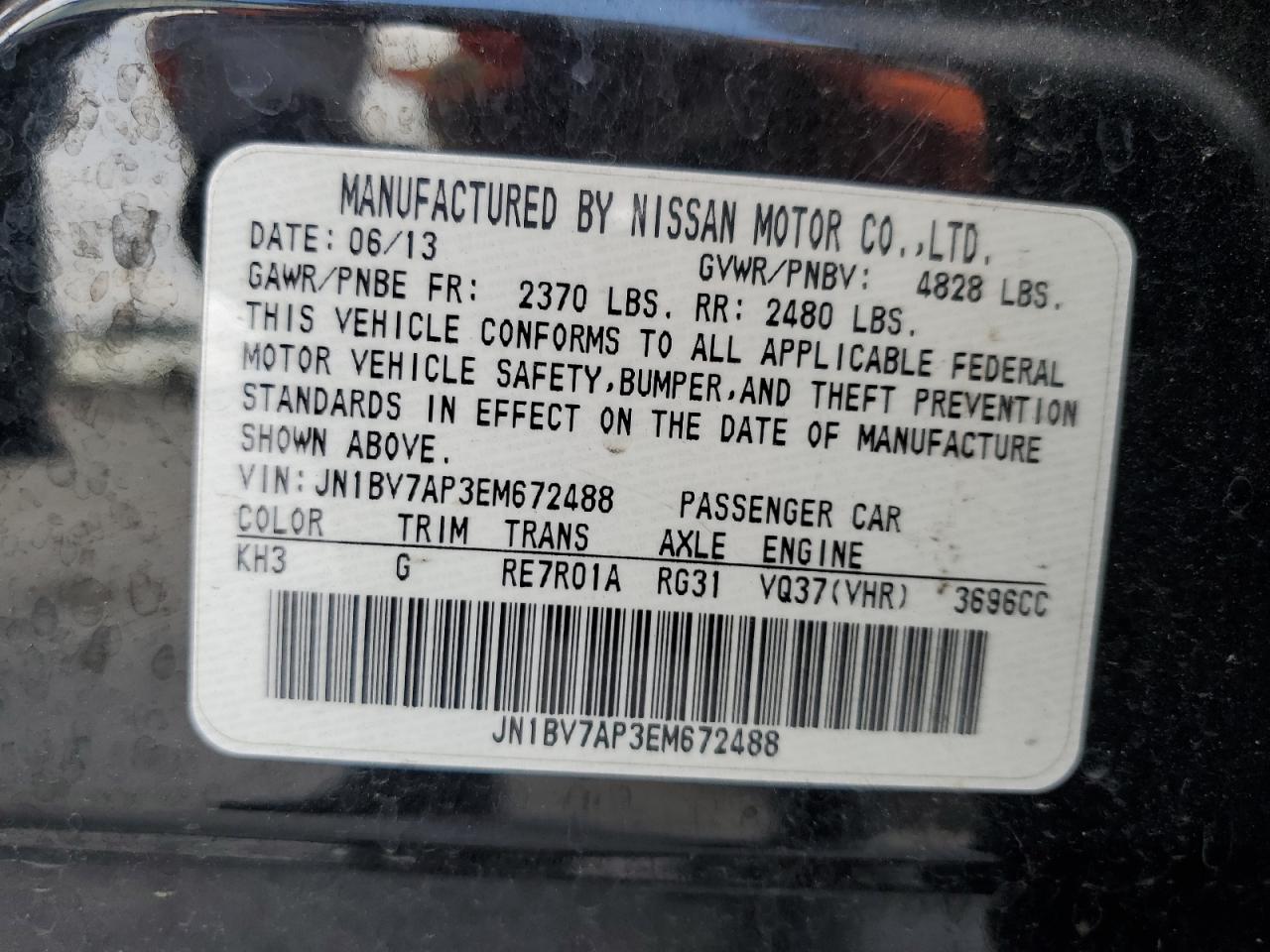 JN1BV7AP3EM672488 2014 Infiniti Q50 Base