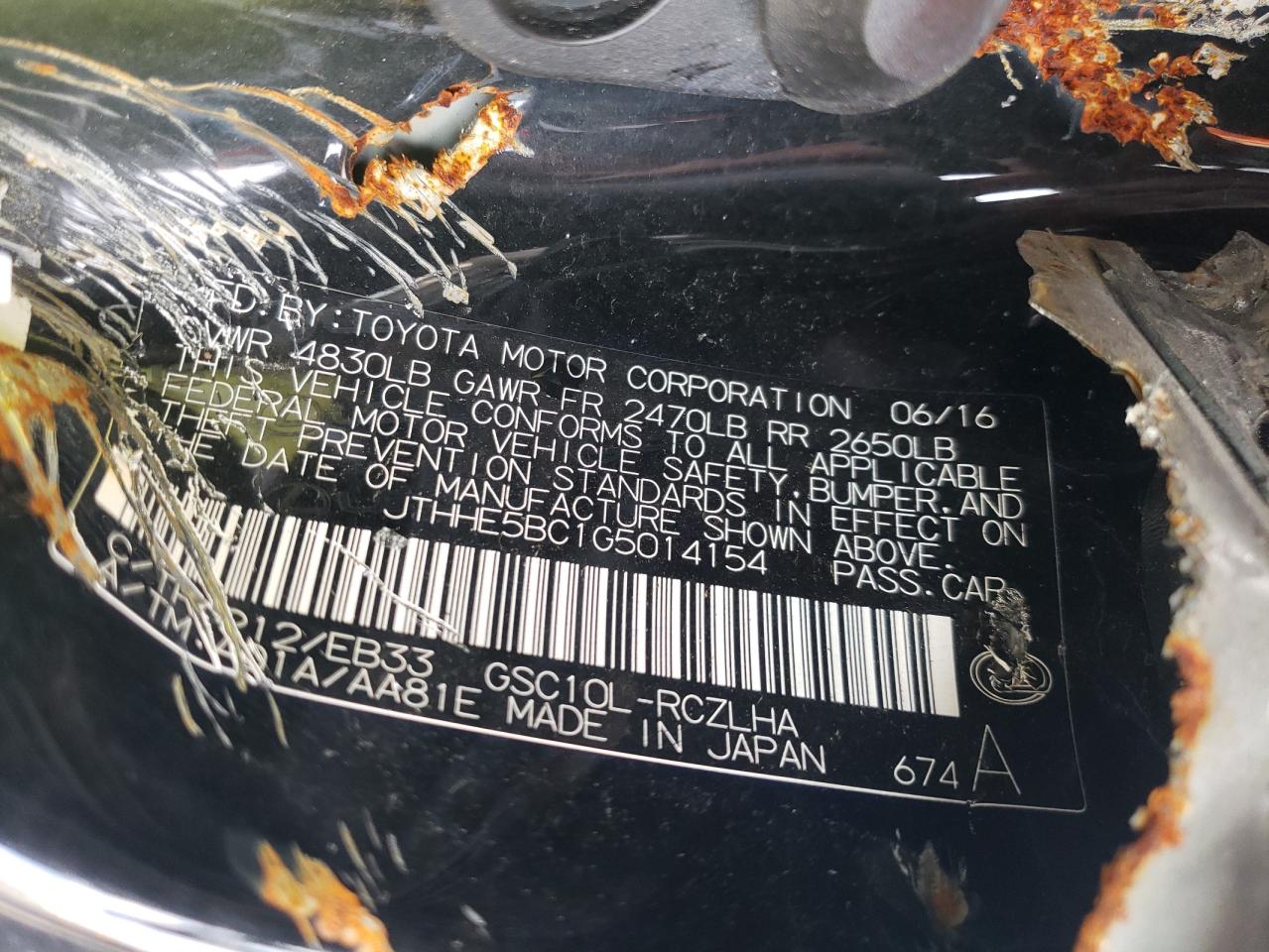 JTHHE5BC1G5014154 2016 Lexus Rc 350