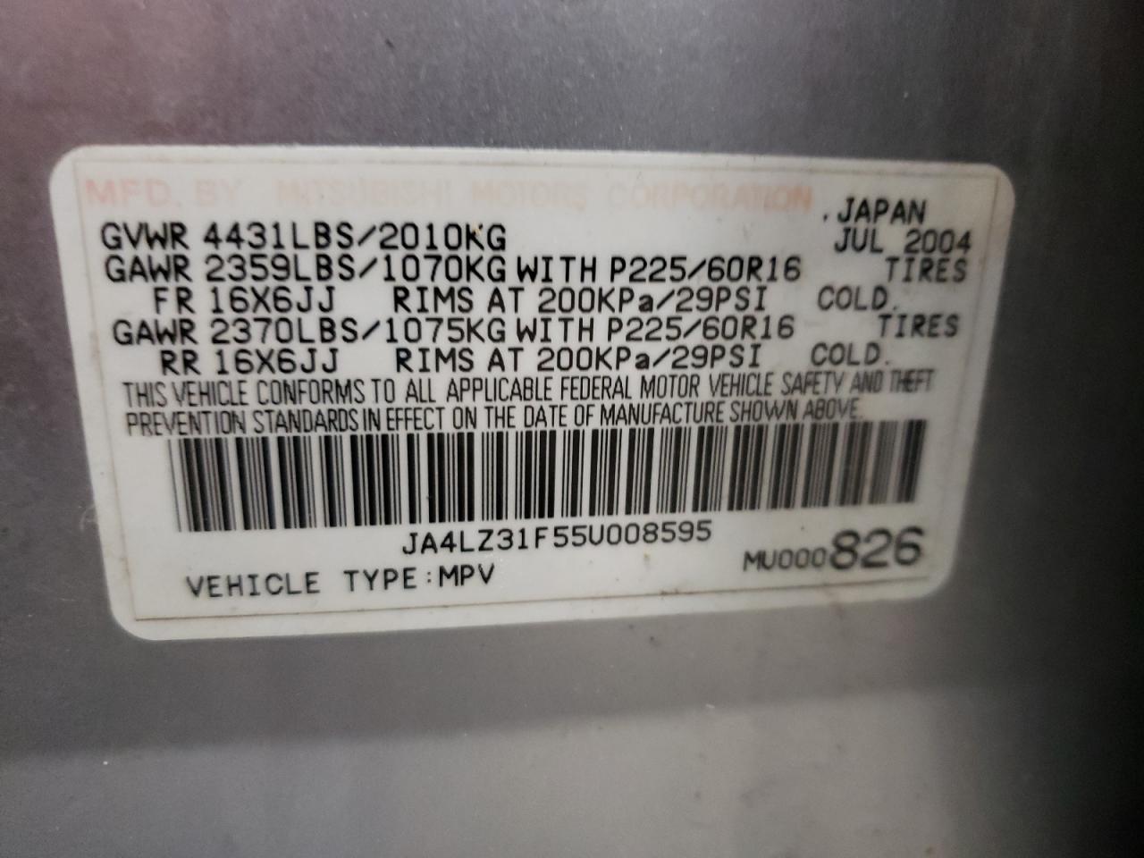 JA4LZ31F55U008595 2005 Mitsubishi Outlander Ls