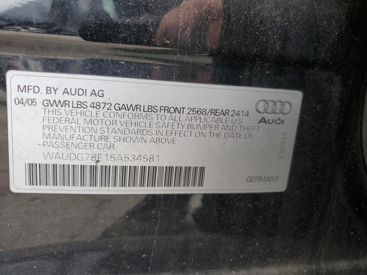 WAUDG78E15A534581 2005 Audi A4 3.2 Quattro