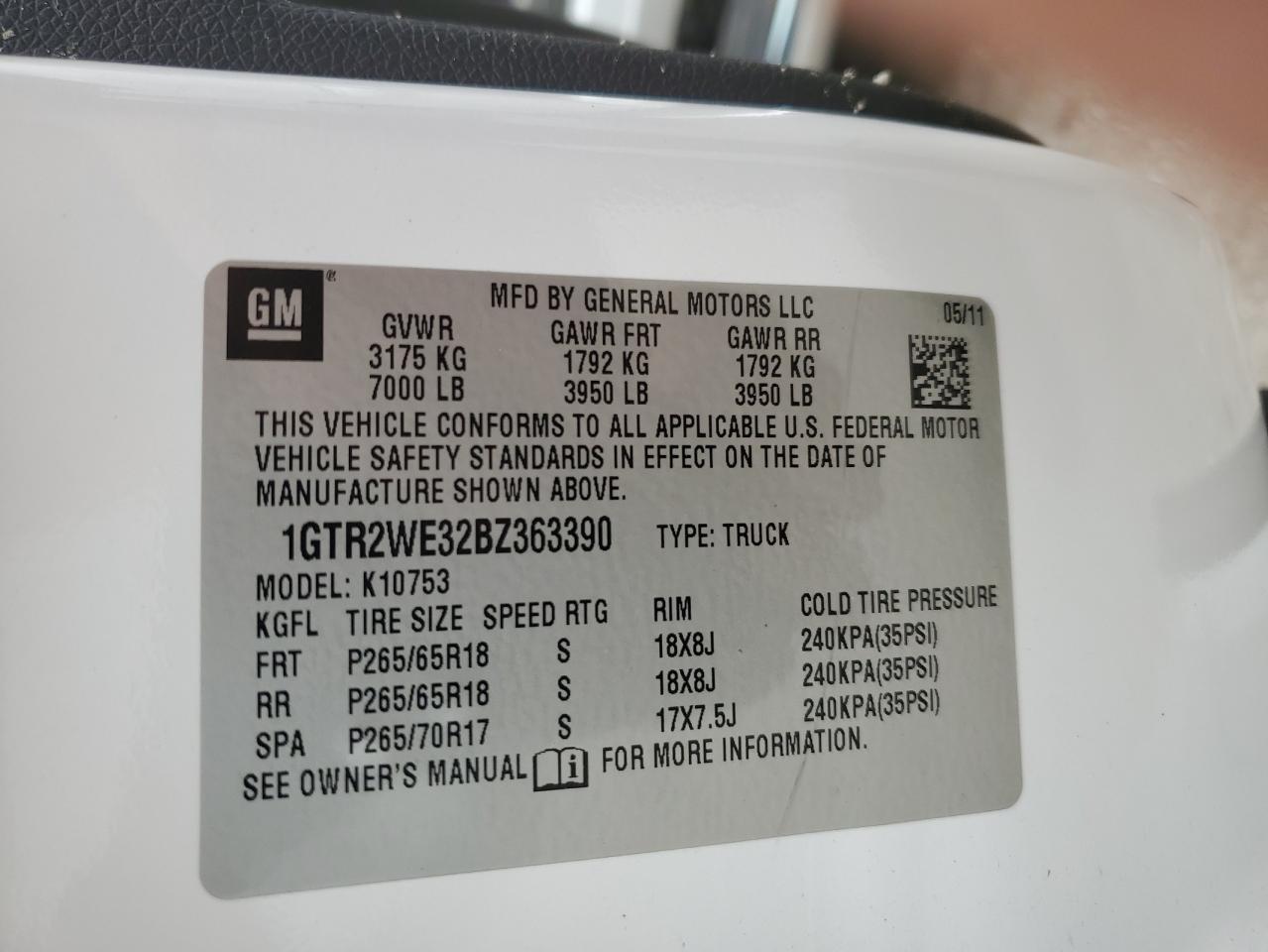 1GTR2WE32BZ363390 2011 GMC Sierra K1500 Slt