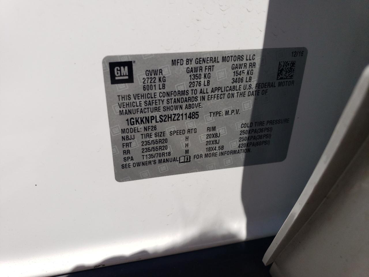 1GKKNPLS2HZ211485 2017 GMC Acadia Denali