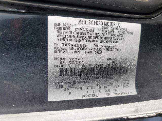 2008 Ford Crown Victoria Police Interceptor VIN: 2FAFP71V68X121806 Lot: 59246994