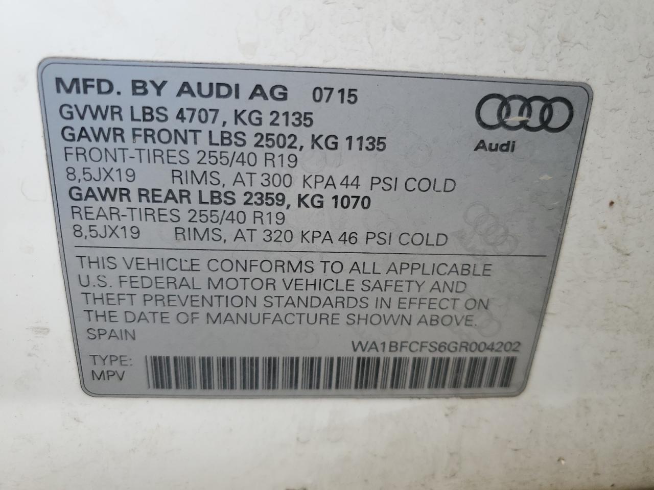 WA1BFCFS6GR004202 2016 Audi Q3 Premium Plus