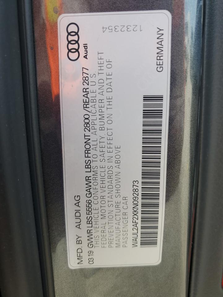 WAUL2AF2XKN092873 2019 Audi A6 Premium Plus