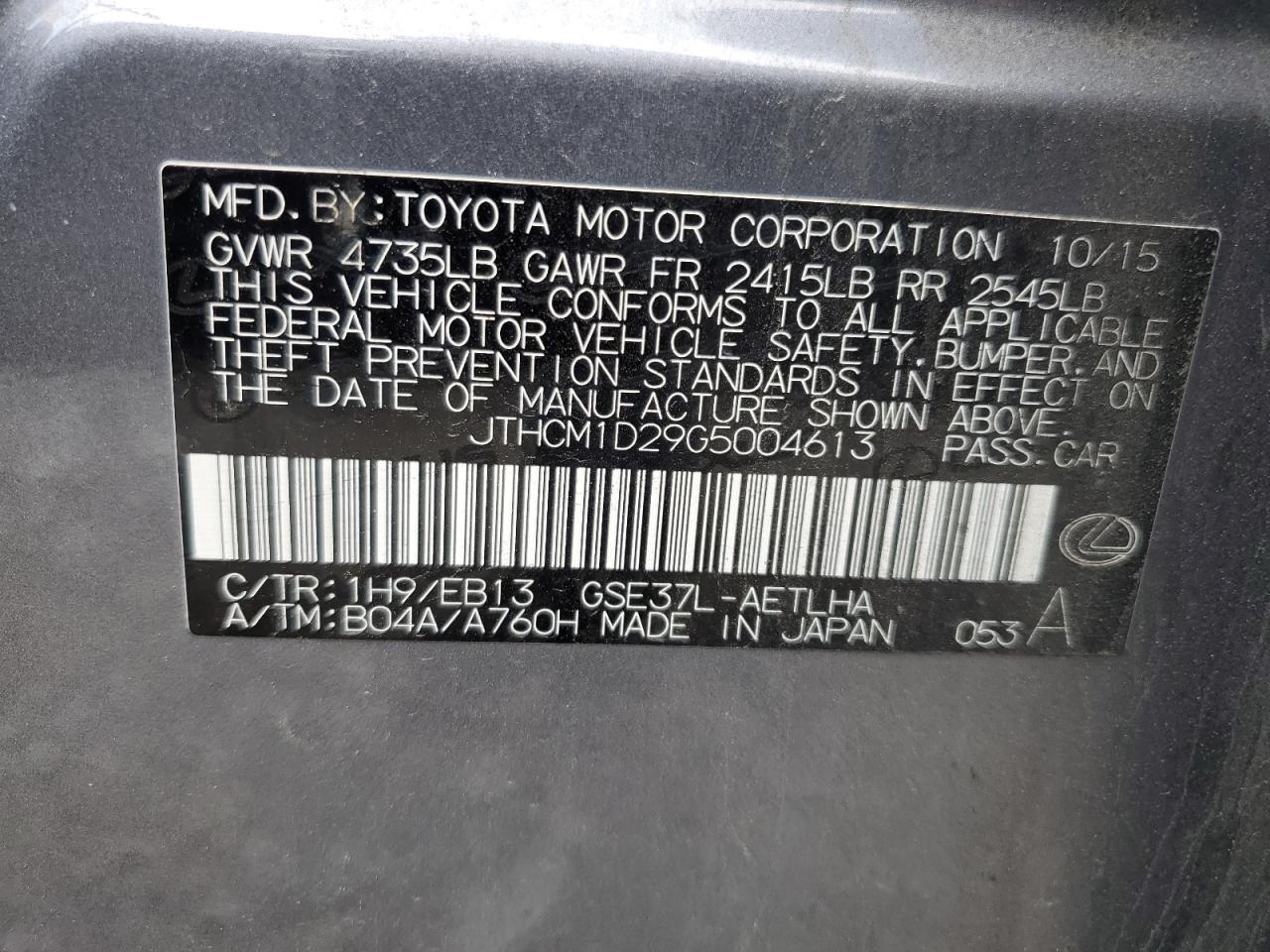 JTHCM1D29G5004613 2016 Lexus Is 300