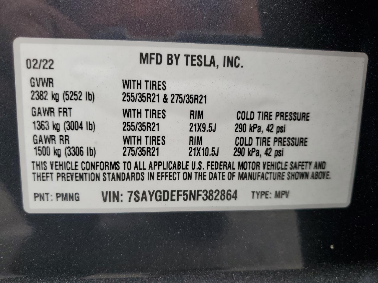 7SAYGDEF5NF382864 2022 Tesla Model Y