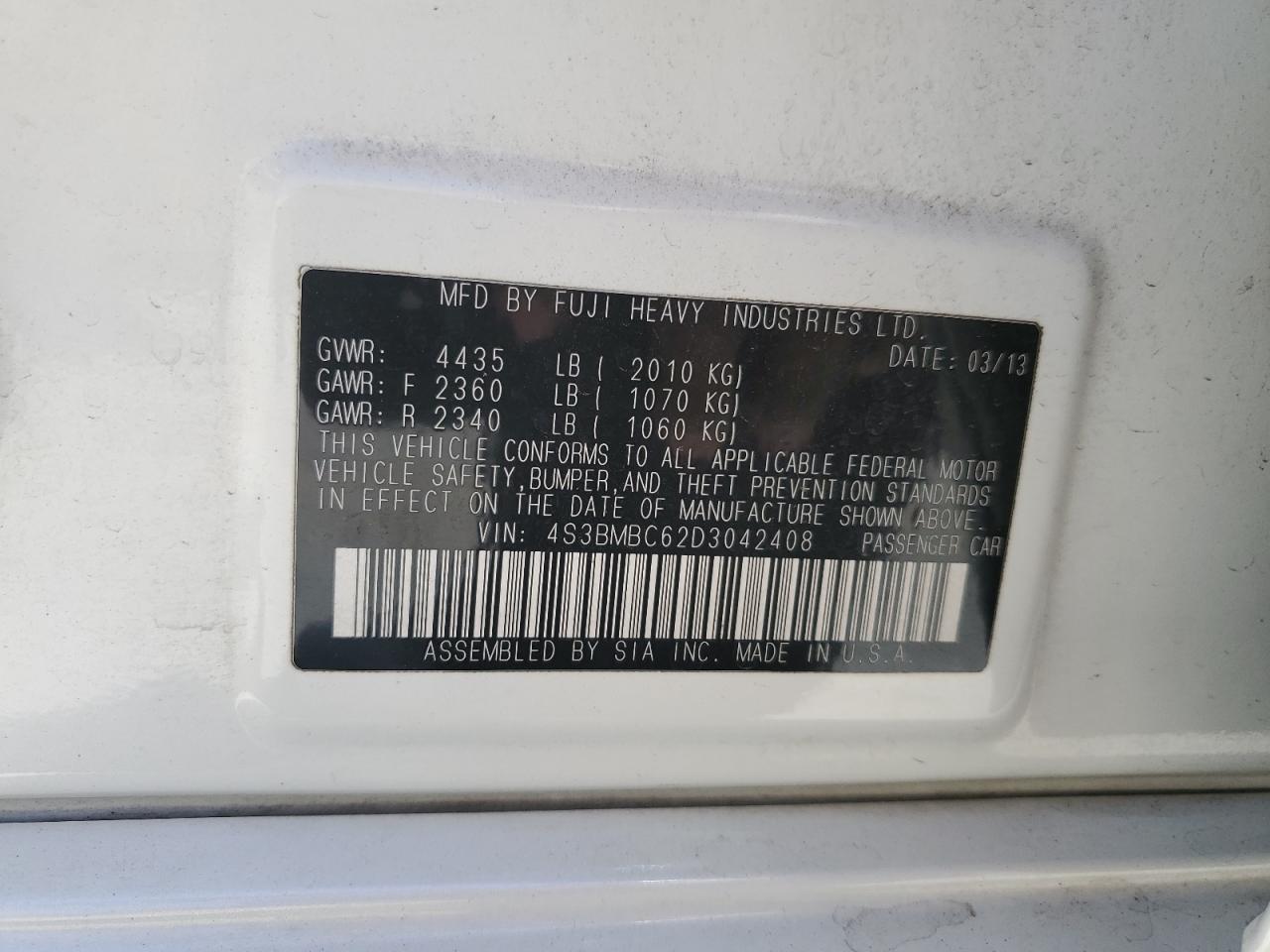 4S3BMBC62D3042408 2013 Subaru Legacy 2.5I Premium