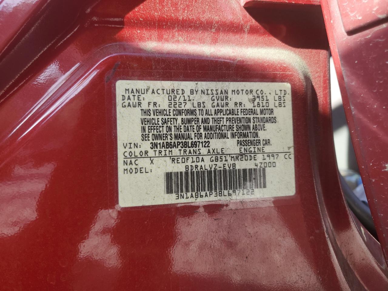 3N1AB6AP3BL697122 2011 Nissan Sentra 2.0