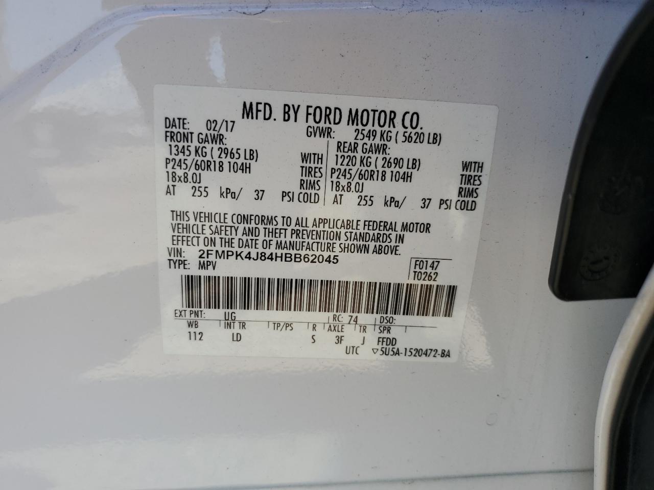 2FMPK4J84HBB62045 2017 Ford Edge Sel