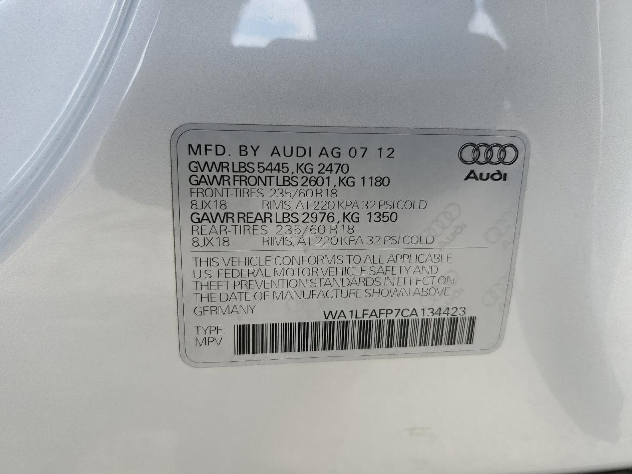 WA1LFAFP7CA134423 2012 Audi Q5 Premium Plus