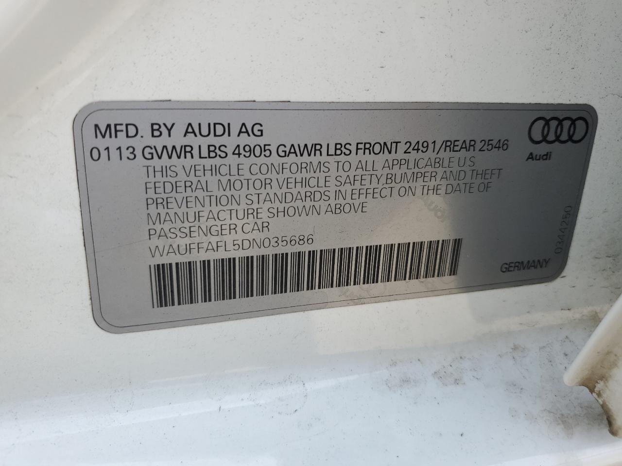 WAUFFAFL5DN035686 2013 Audi A4 Premium Plus