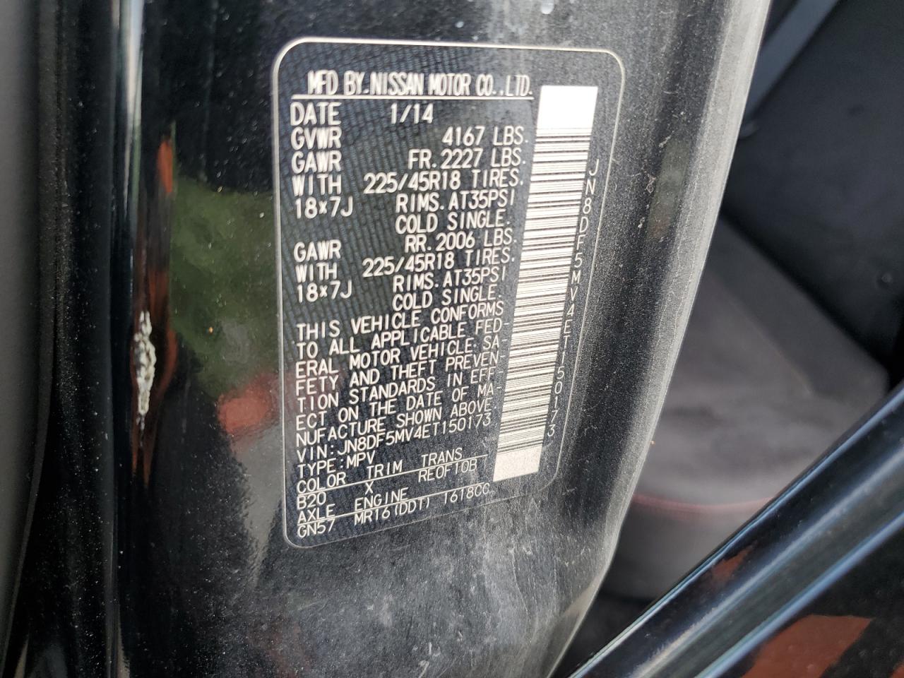 JN8DF5MV4ET150173 2014 Nissan Juke Nismo Rs