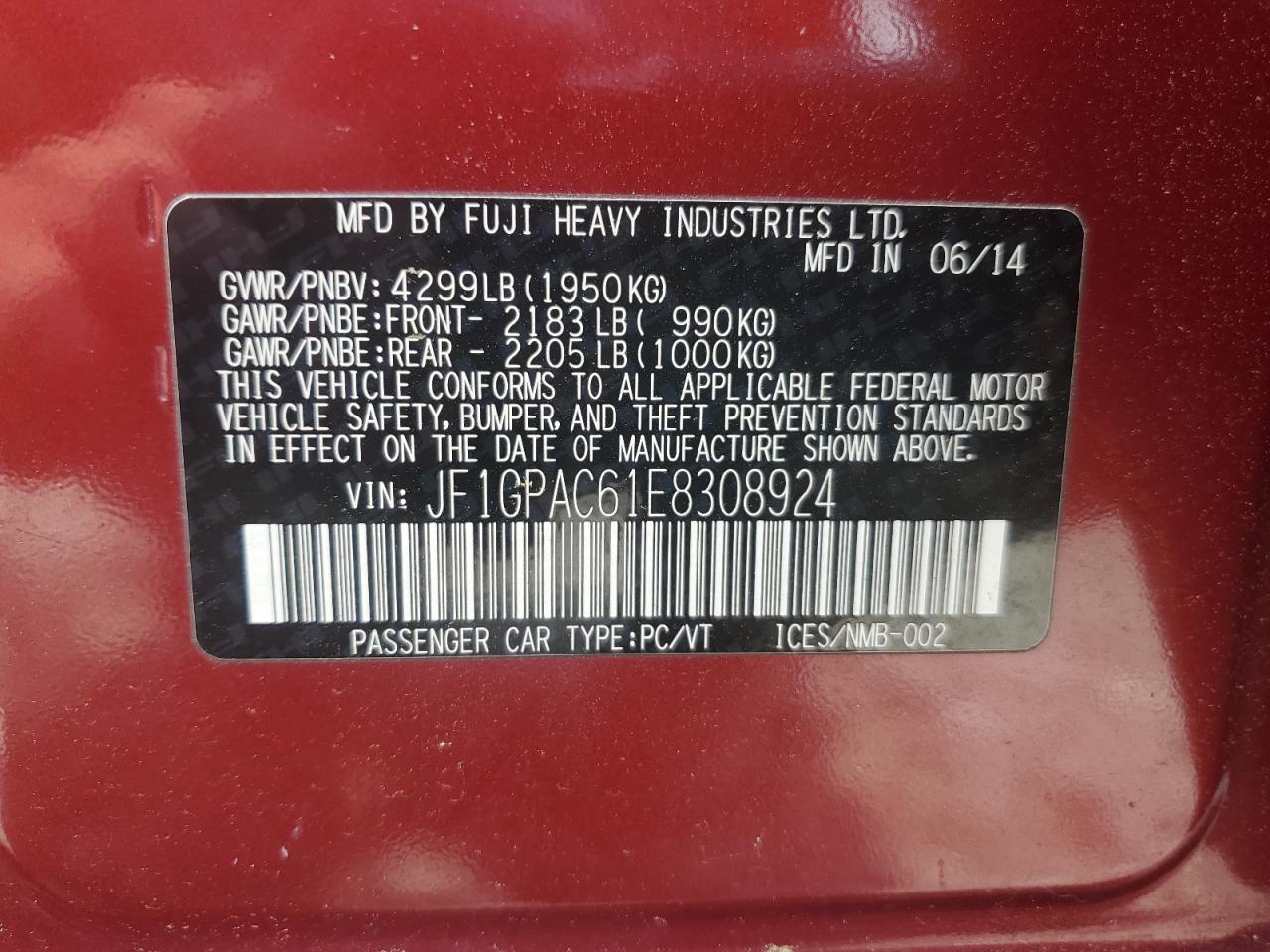 JF1GPAC61E8308924 2014 Subaru Impreza Premium