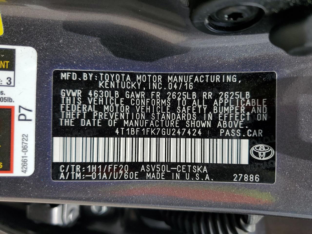 4T1BF1FK7GU247424 2016 Toyota Camry Le