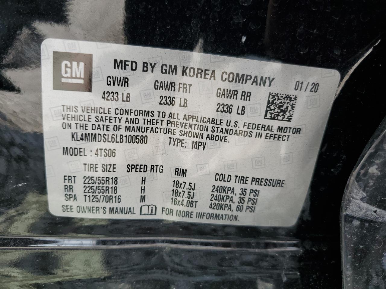 KL4MMDSL6LB100580 2020 Buick Encore Gx Select