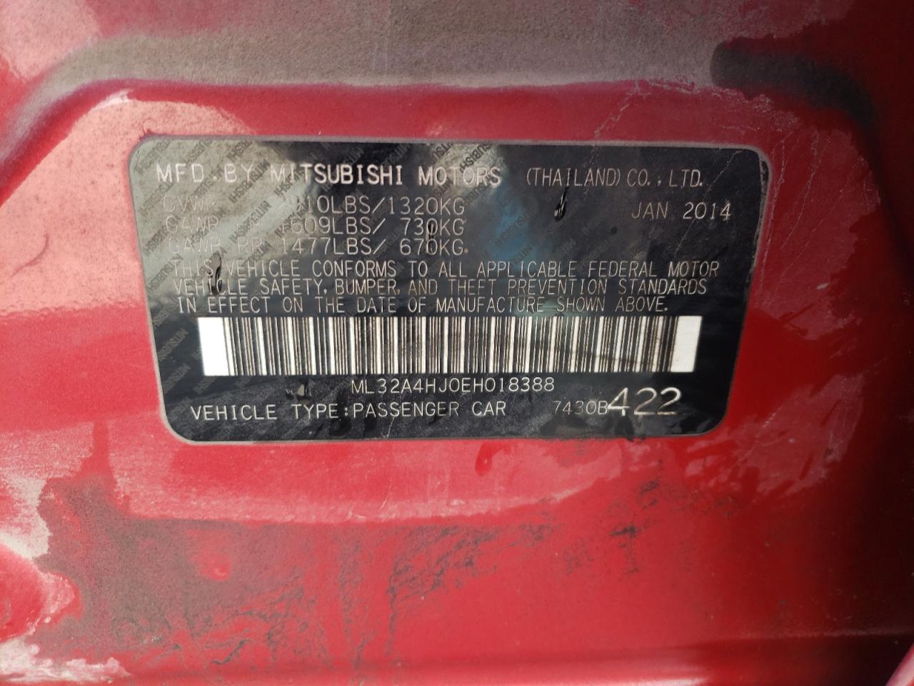 ML32A4HJ0EH018388 2014 Mitsubishi Mirage Es