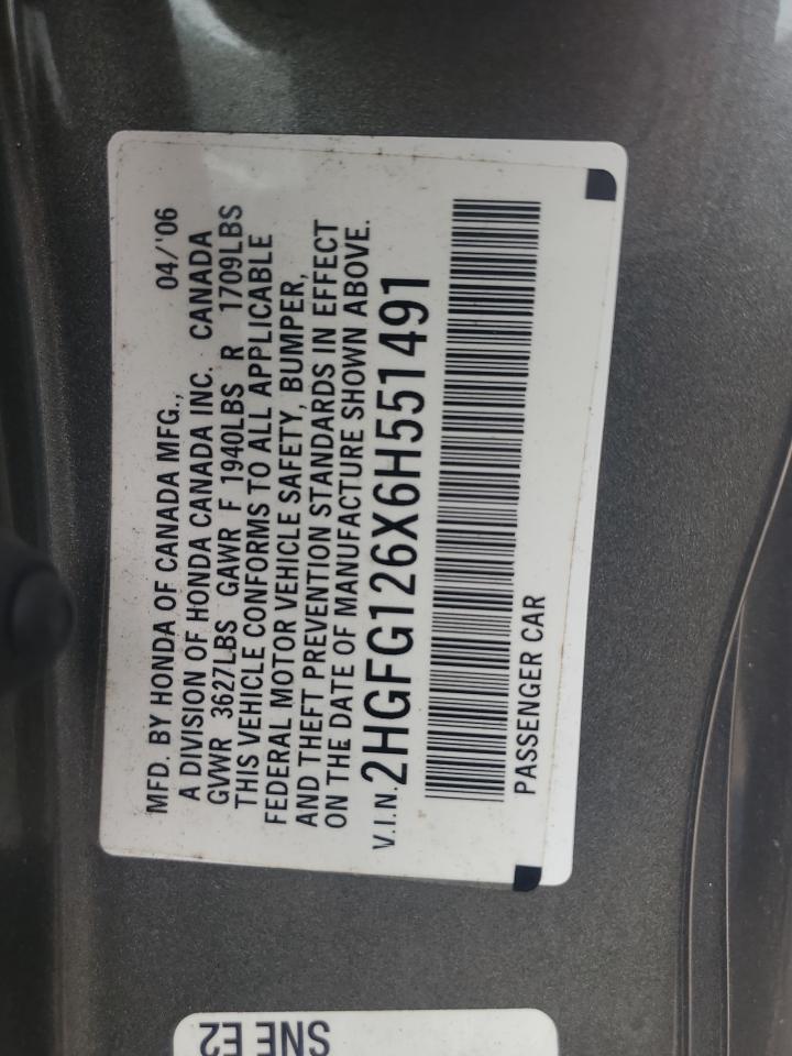 2HGFG126X6H551491 2006 Honda Civic Lx