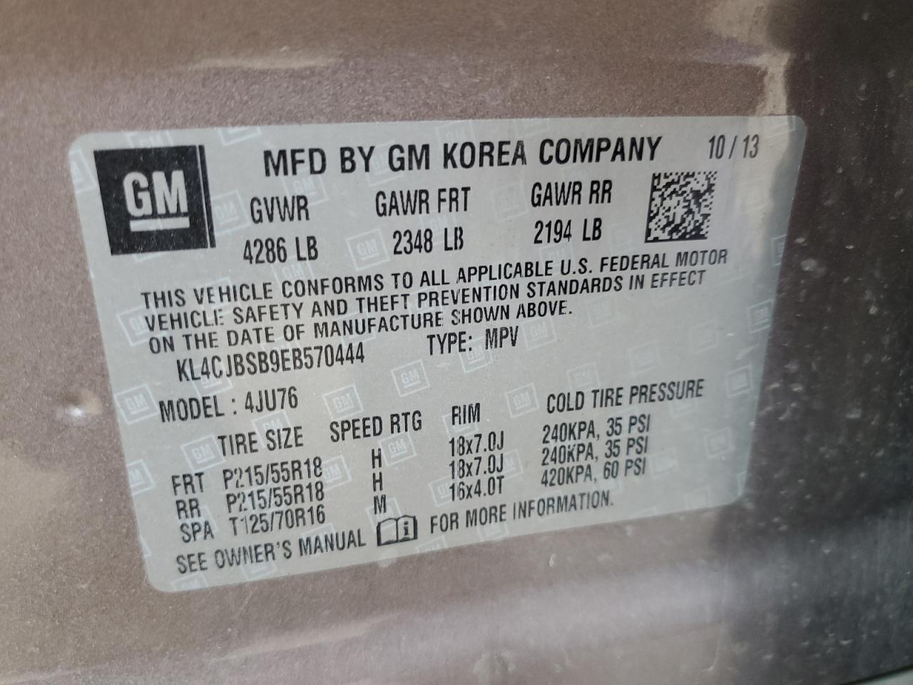 KL4CJBSB9EB570444 2014 Buick Encore Convenience