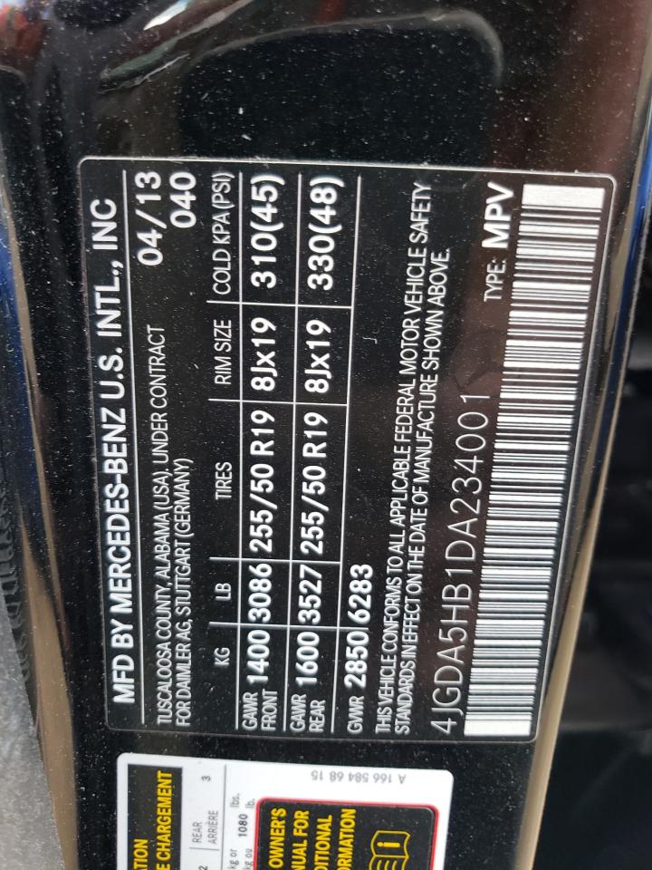 4JGDA5HB1DA234001 2013 Mercedes-Benz Ml 350 4Matic