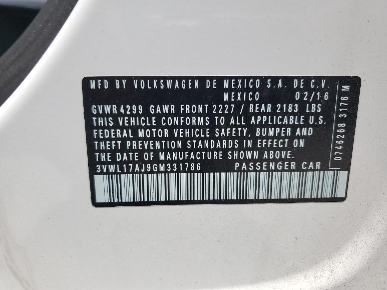 3VWL17AJ9GM331786 2016 Volkswagen Jetta Sel