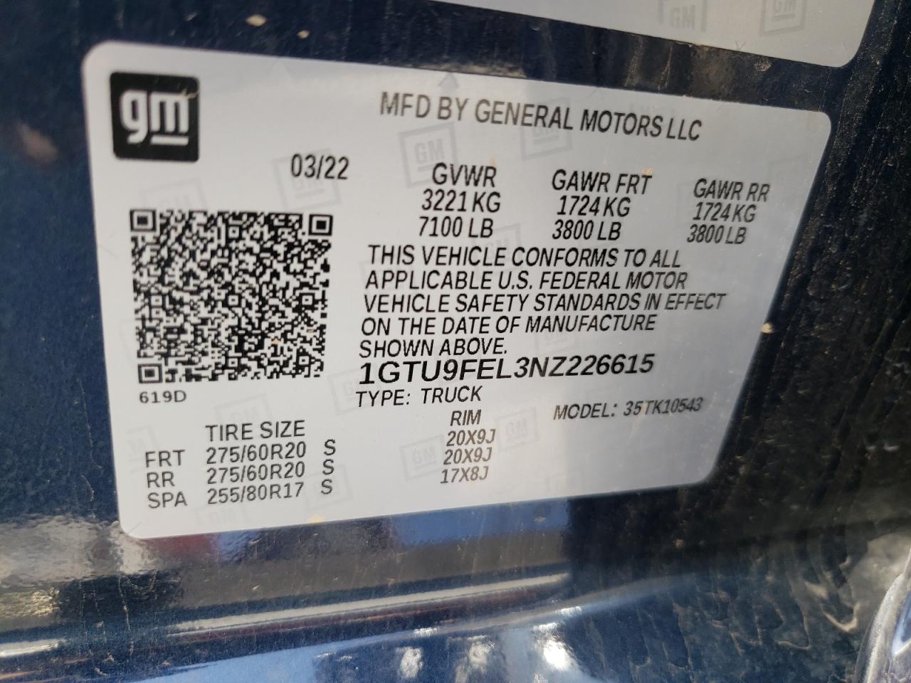 1GTU9FEL3NZ226615 2022 GMC Sierra Limited K1500 Denali