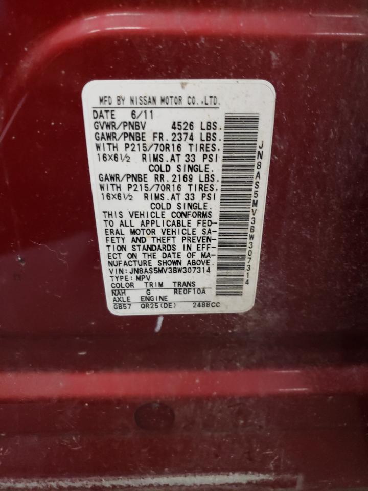 JN8AS5MV3BW307314 2011 Nissan Rogue S