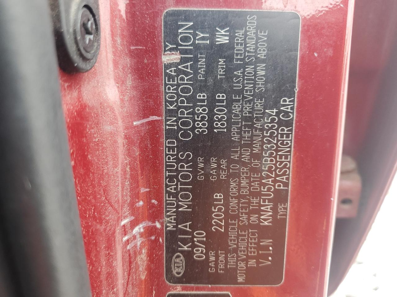 KNAFU5A25B5325354 2011 Kia Forte Ex