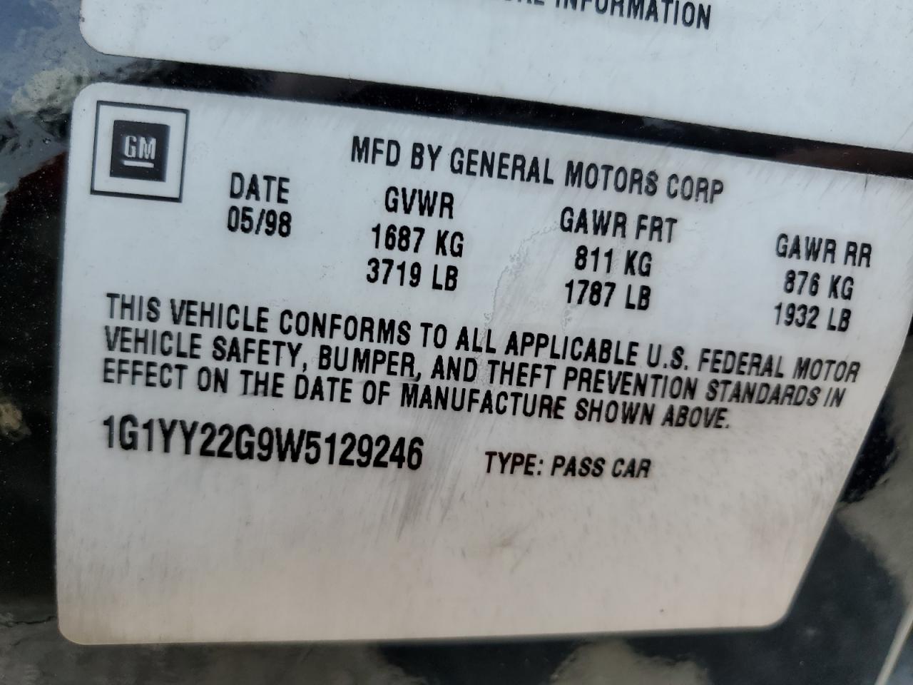 1G1YY22G9W5129246 1998 Chevrolet Corvette