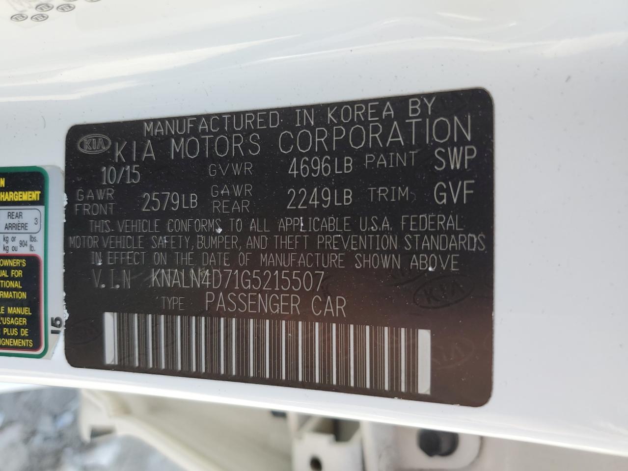 KNALN4D71G5215507 2016 Kia Cadenza Luxury