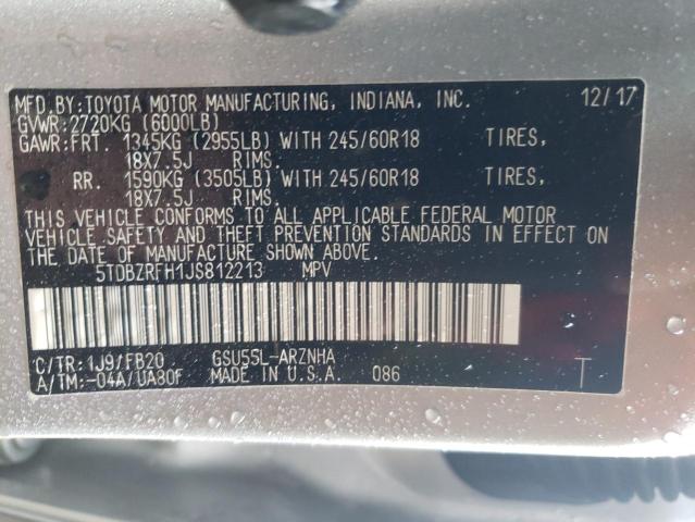 2018 TOYOTA HIGHLANDER - 5TDBZRFH1JS812213