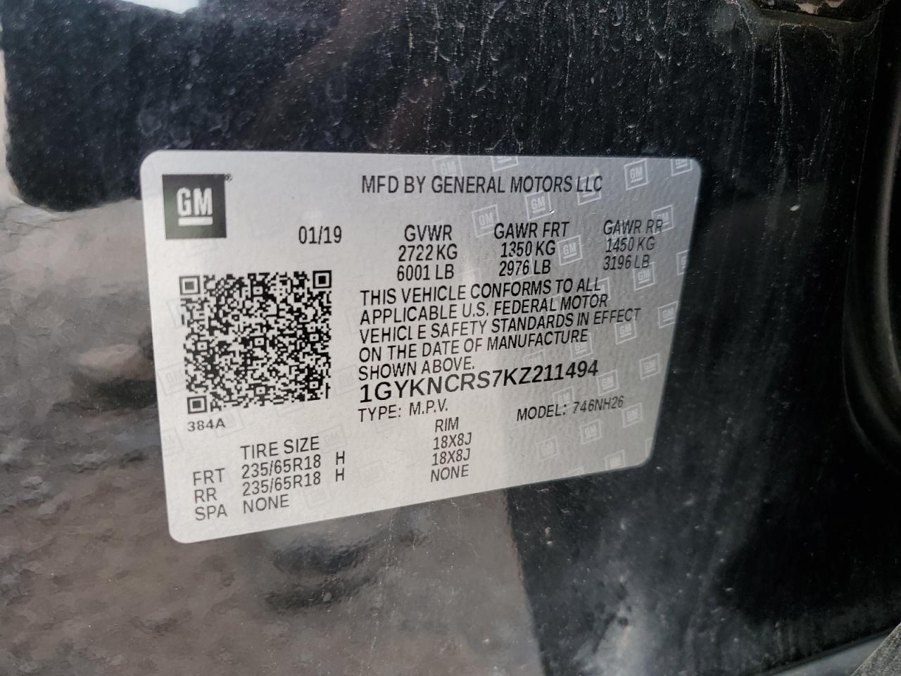 1GYKNCRS7KZ211494 2019 Cadillac Xt5 Luxury