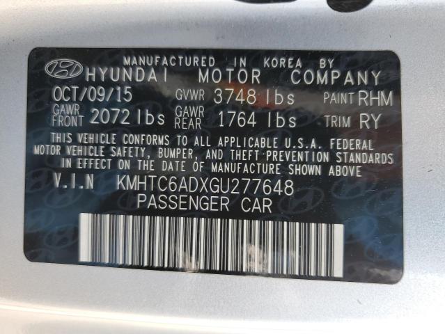 2016 Hyundai Veloster VIN: KMHTC6ADXGU277648 Lot: 57729024