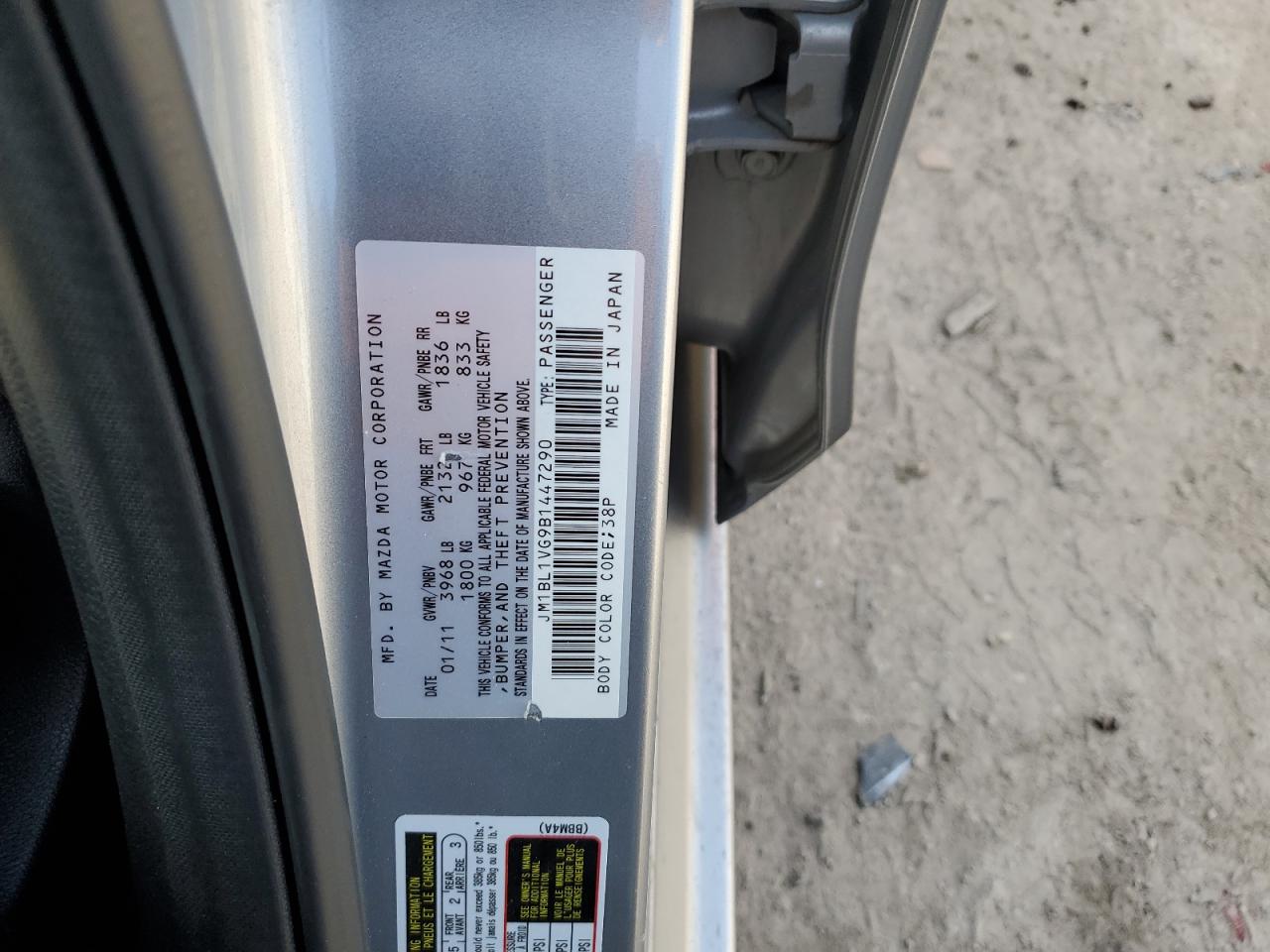 JM1BL1VG9B1447290 2011 Mazda 3 I