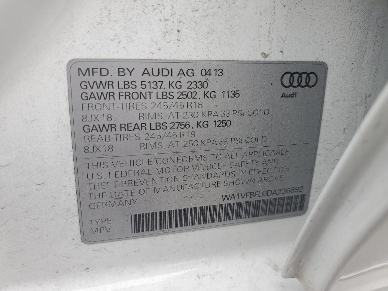 WA1VFBFL0DA236692 2013 Audi A4 Allroad Prestige