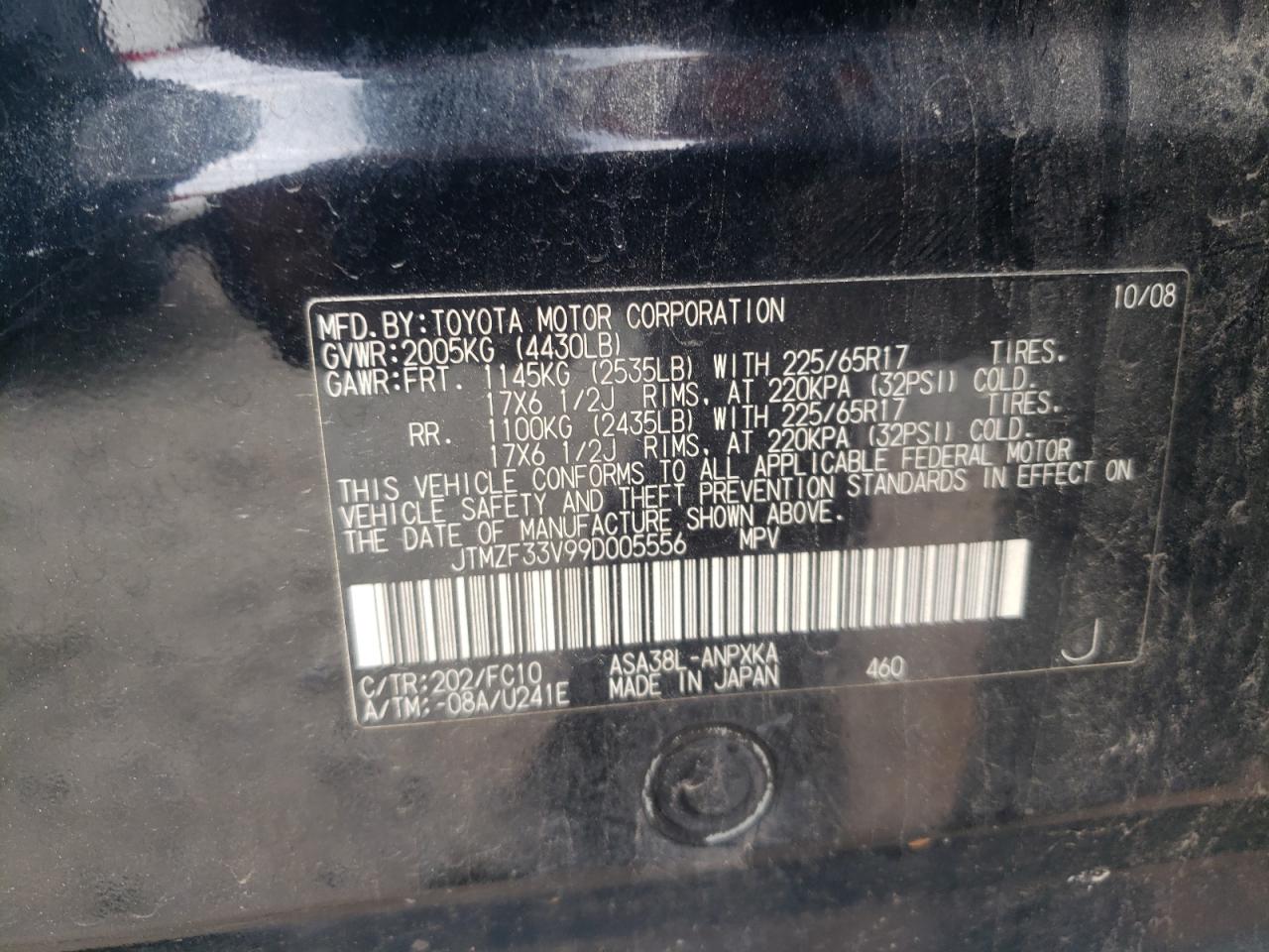 JTMZF33V99D005556 2009 Toyota Rav4
