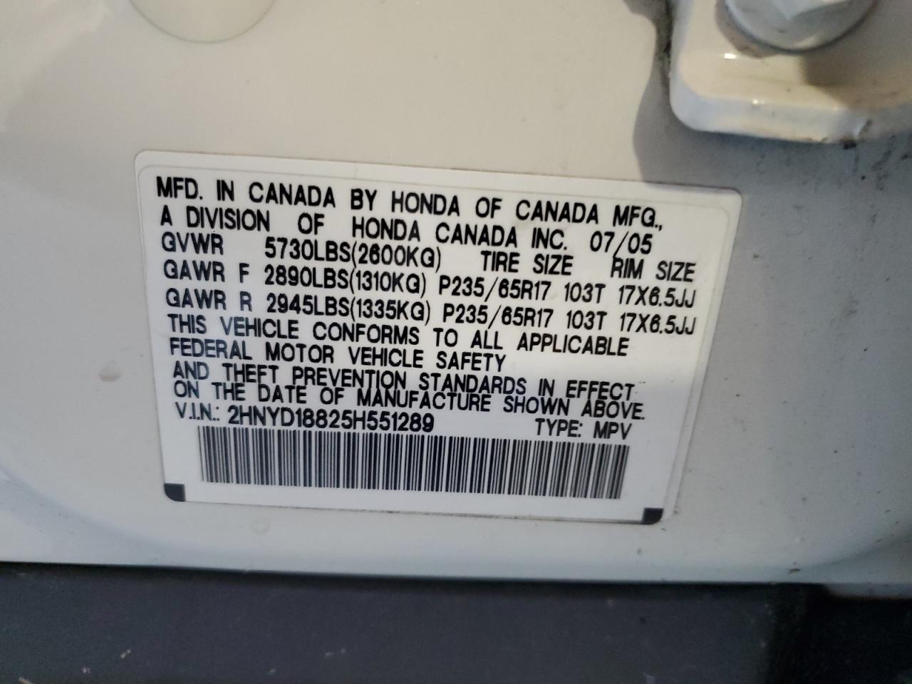 2HNYD18825H551289 2005 Acura Mdx Touring