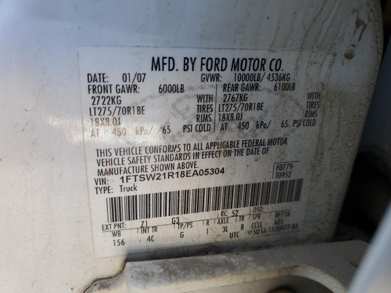 1FTSW21R18EA05304 2008 Ford F250 Super Duty