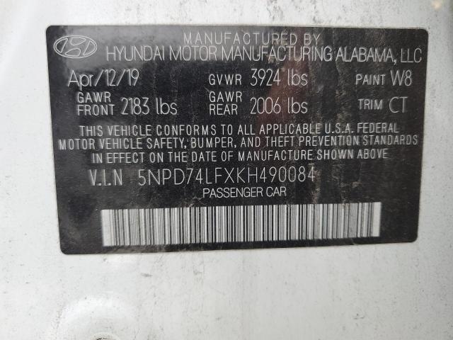 2019 Hyundai Elantra Se VIN: 5NPD74LFXKH490084 Lot: 59693984