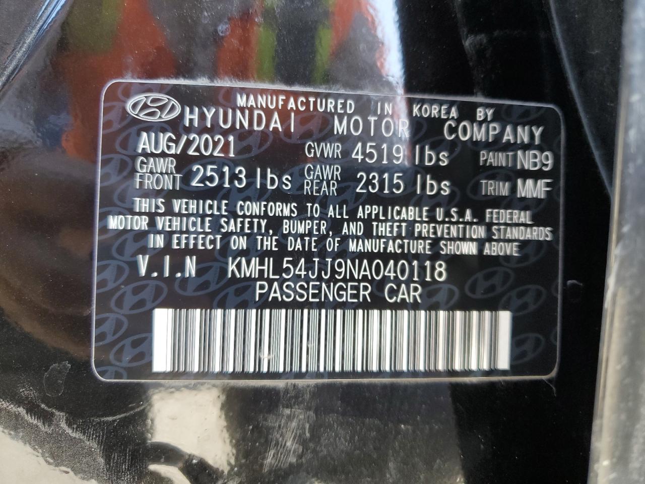 KMHL54JJ9NA040118 2022 Hyundai Sonata Hybrid