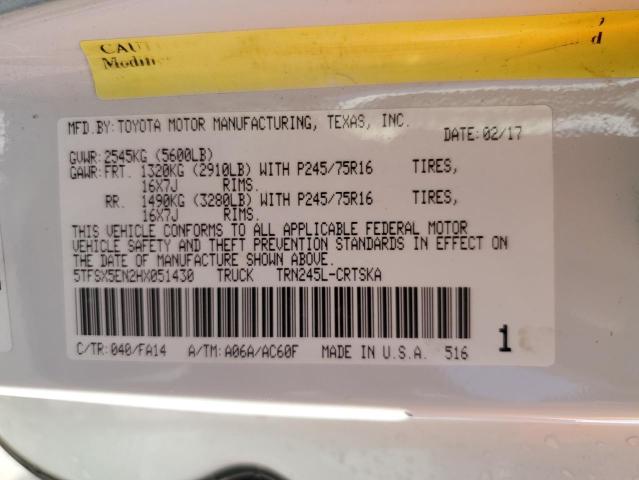 2017 Toyota Tacoma Access Cab VIN: 5TFSX5EN2HX051430 Lot: 58918014