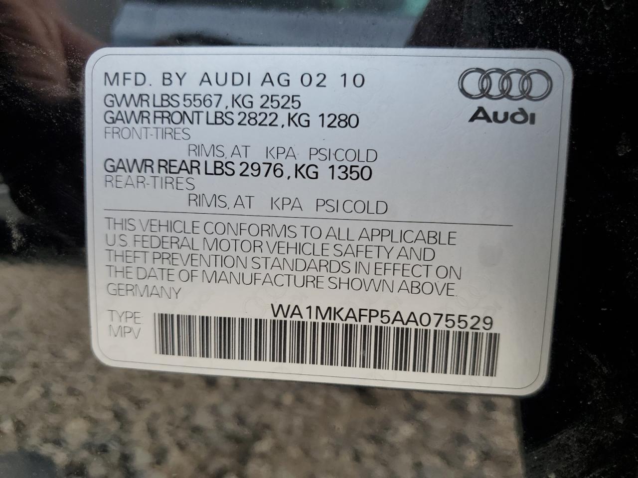 WA1MKAFP5AA075529 2010 Audi Q5 Premium Plus
