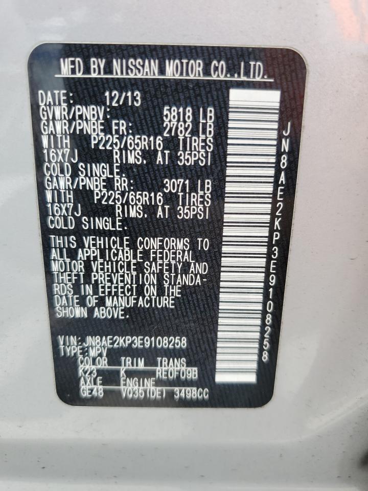 JN8AE2KP3E9108258 2014 Nissan Quest S